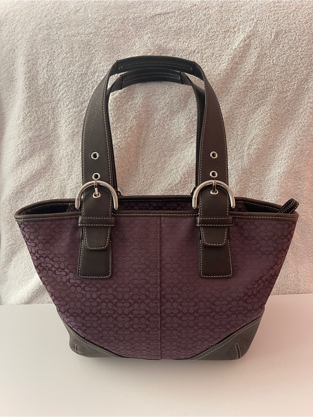 Coach Purple Signature Tote with Dark Brown trim